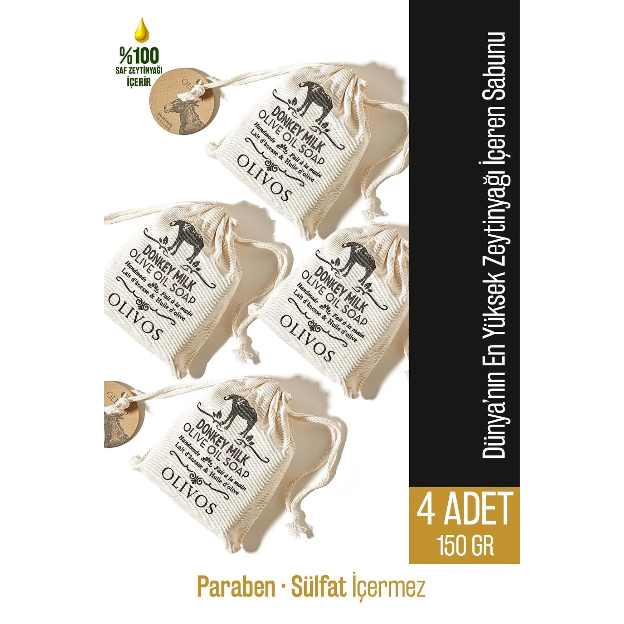 Olivos Donkey Milk Olive Oil Soap, 4 × 5.29 oz.