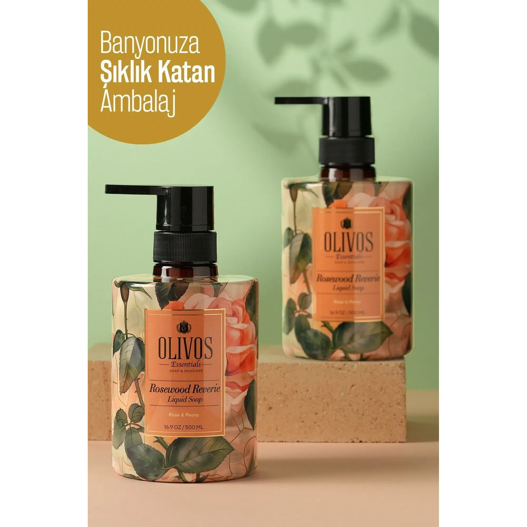 Olivos Rosewood Reverie Rose and Peony Liquid Olive Oil Soap, 16.91 fl. oz.
