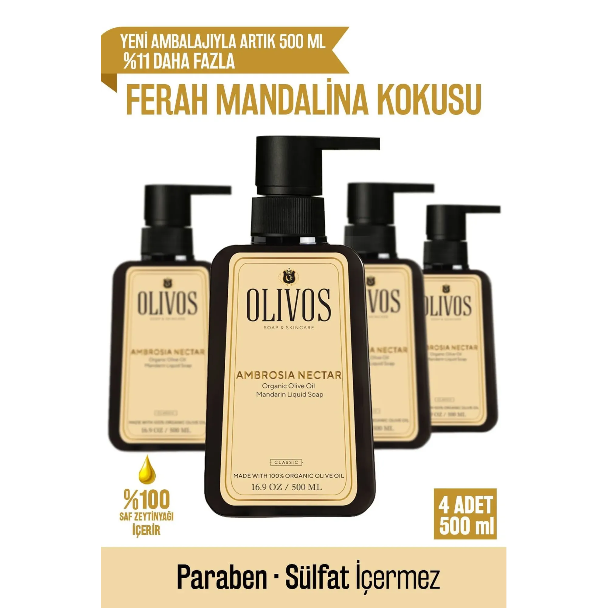 Olivos Mandarin Liquid Olive Oil Soap, 4 × 16.91 fl. oz.