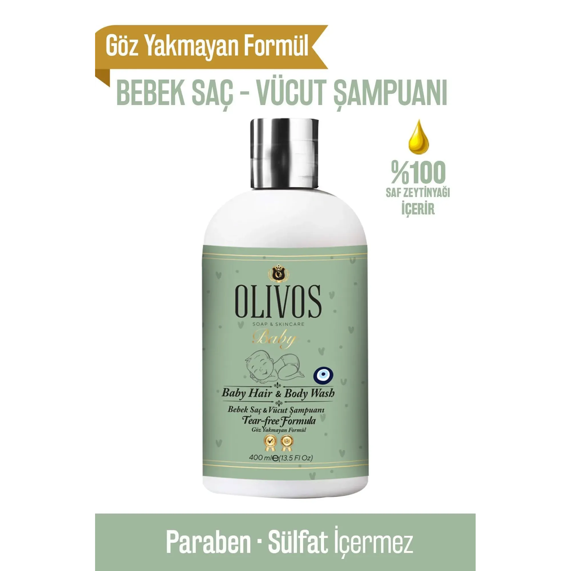Olivos Olive Oil Baby Hair and Body Wash, 13.53 fl. oz.