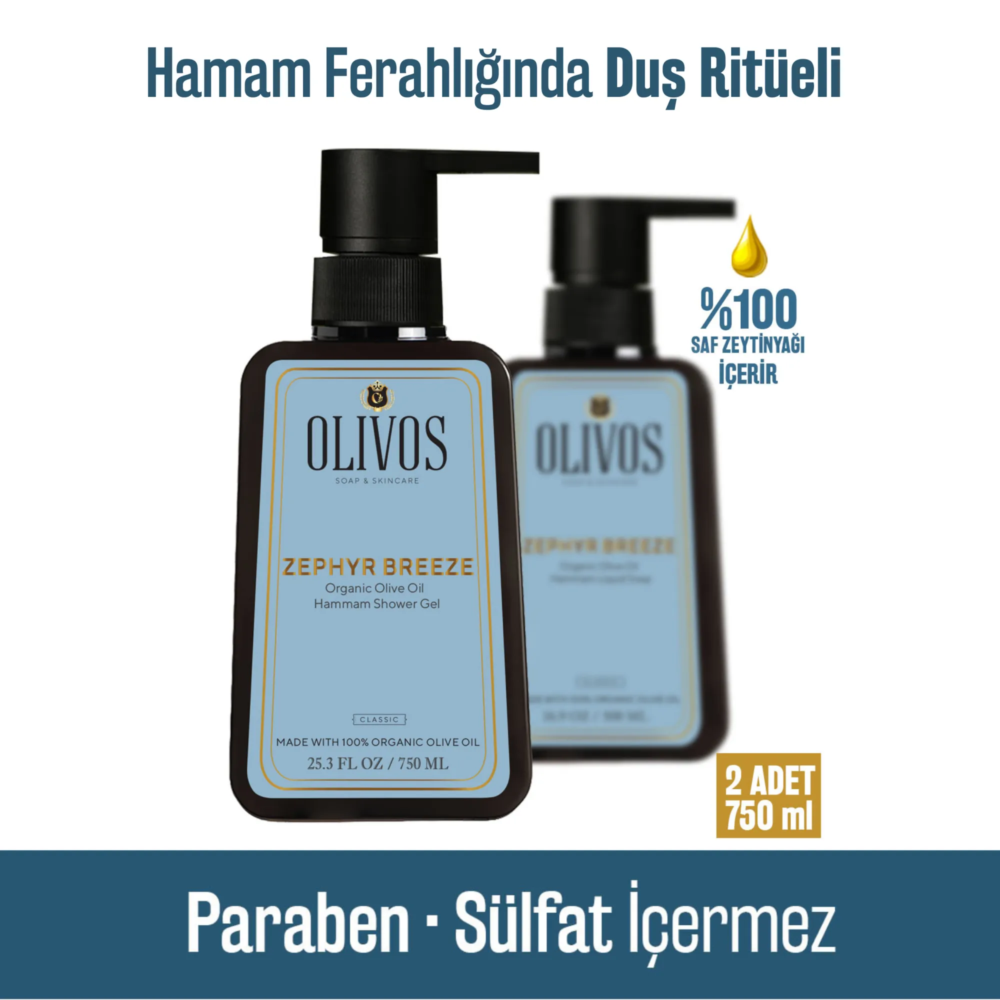 Olivos Turkish Hammam Olive Oil Shower Gel, 2 × 25.36 fl. oz.